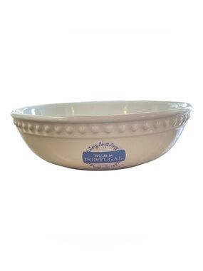 White Beaded Rim Serving Bowl 8” Made In Portugal NWT